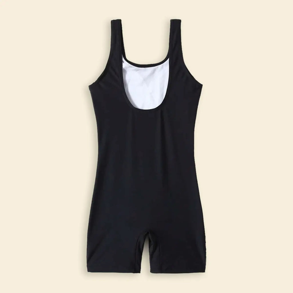 Girls Black Abstract Printed Sleeveless Swimwear Bodysuit Beachwear
