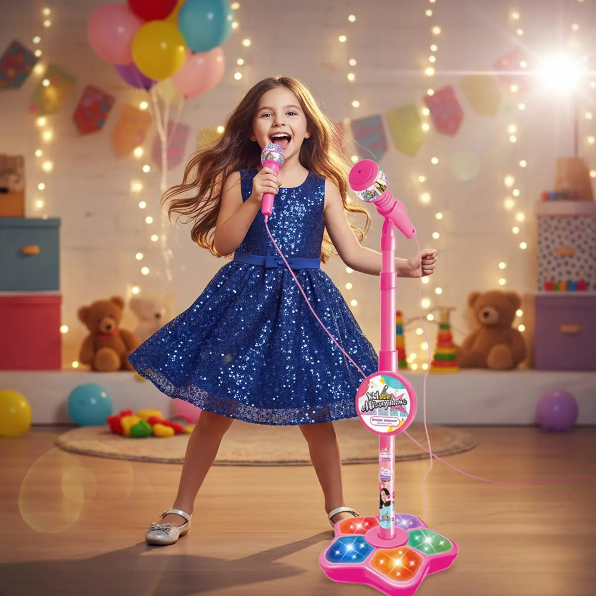 Kids Pink Karaoke Microphone with Light-Up Stand Trending Accessories Pink Onesize
