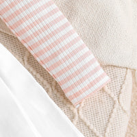 Girls Pink Stripes Heart Embroidered Top With Pleated Skirt Sets Sets