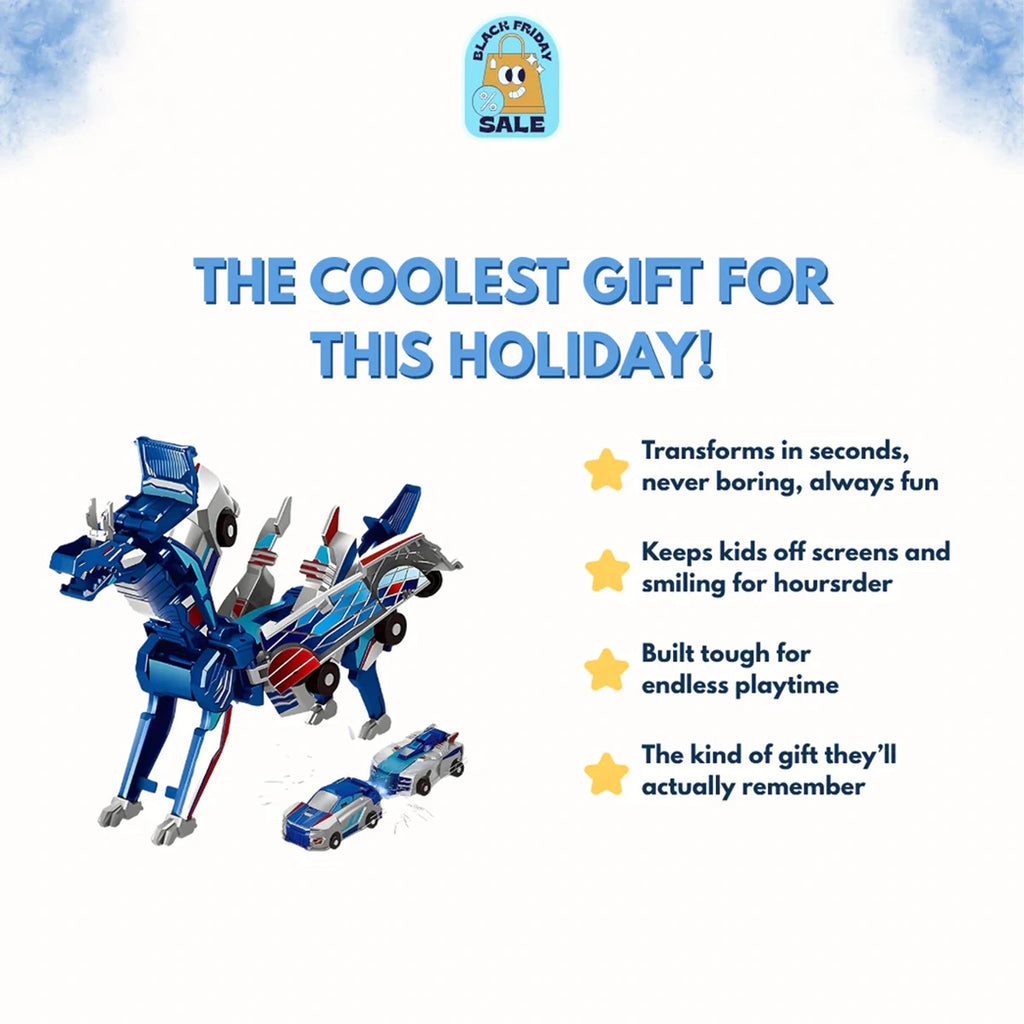 Kids Blue 2-in-1 Transforming Dragon & Car Vehicle Toy Trending Accessories