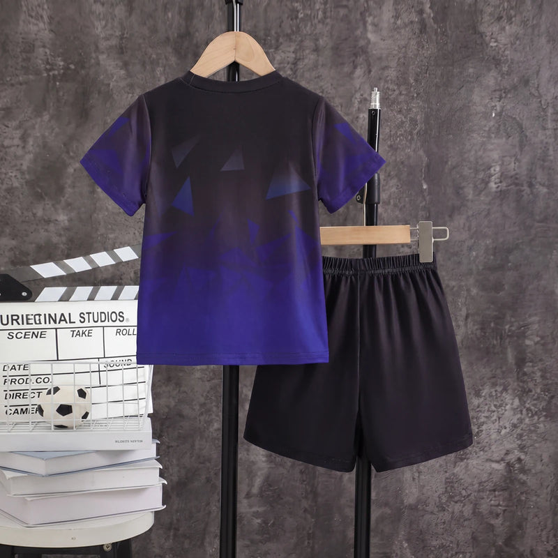 Boys Black Typographic Print Short Sleeve T-Shirt With Shorts Sets 2 pc. Sets