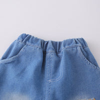 Boys Light Brown Letter G Printed T-Shirt With Denim Shorts Set Sets