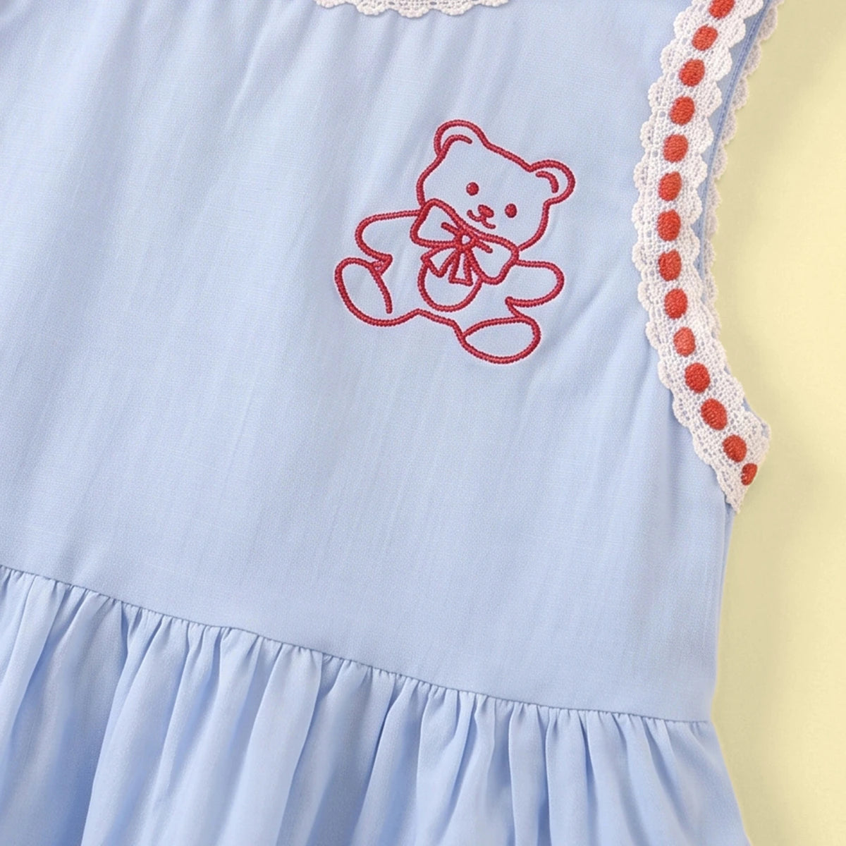 Girls Light Blue Bear Embroidered Sleeveless Top with Pants Sets 2 pc. Sets
