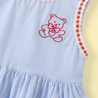 Girls Light Blue Bear Embroidered Sleeveless Top with Pants Sets 2 pc. Sets