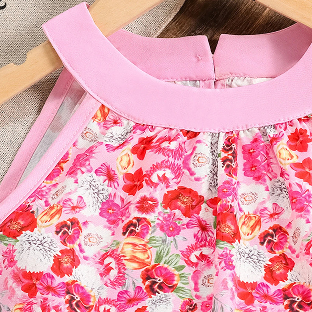 Girls Pink Floral Print Sleeveless Top With Shorts Sets 2 pc. Sets