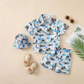 Boys White Tropical Print Button-Down Shirt With Shorts & Hat Co-ord Sets Sets White 2-3 Y