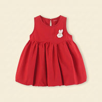Girls Red Bunny Applique Balloon Dress Casual Dresses