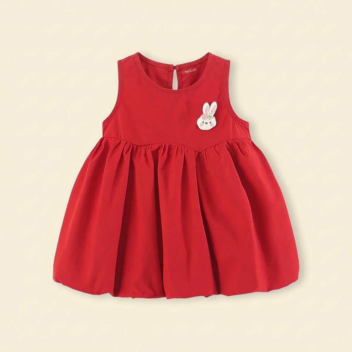 Girls Red Bunny Applique Balloon Dress Casual Dresses