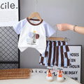 Boys Light Blue Elephant Printed Short Sleeve T-Shirt With Striped Shorts Sets 2 pc. Sets Light Blue 1-2 Y