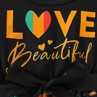 Girls Black Typographic Print Flutter Sleeve Fit & Flare Dress Casual Dresses