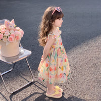 Girls Apricot Floral Print Flutter Sleeve Fit & Flare Dress Casual Dresses