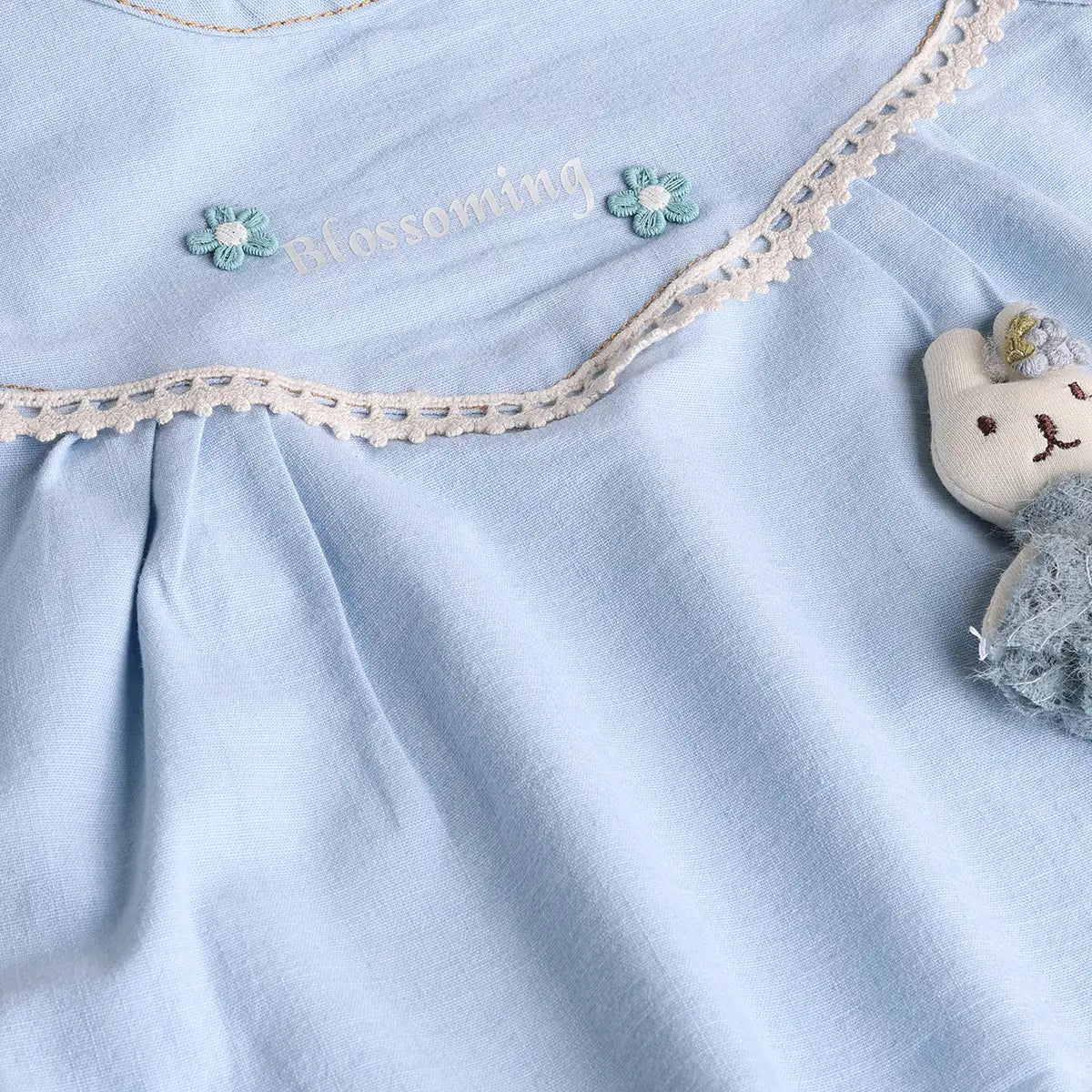 Girls Sky Blue Embroidered Top With Elasticated Shorts Sets 2 pc. Sets