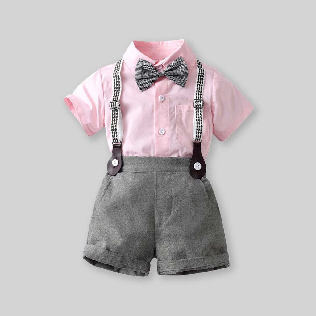 Boys Short Sleeve Shirt With Suspender Shorts Set Sets Gray 1-2 Y