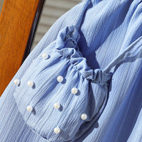 Girls Blue Pearl-Embellished Collar Fit & Flare Dress Casual Dresses