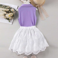 Girls Sleeveless Floral Applique Shirt With Skirt Set 2 pc. Sets   