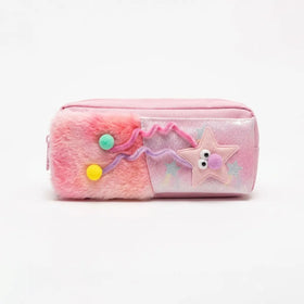 Girls Cute Fur Pencil Pouch with Star Charm Trending Accessories Pink Onesize