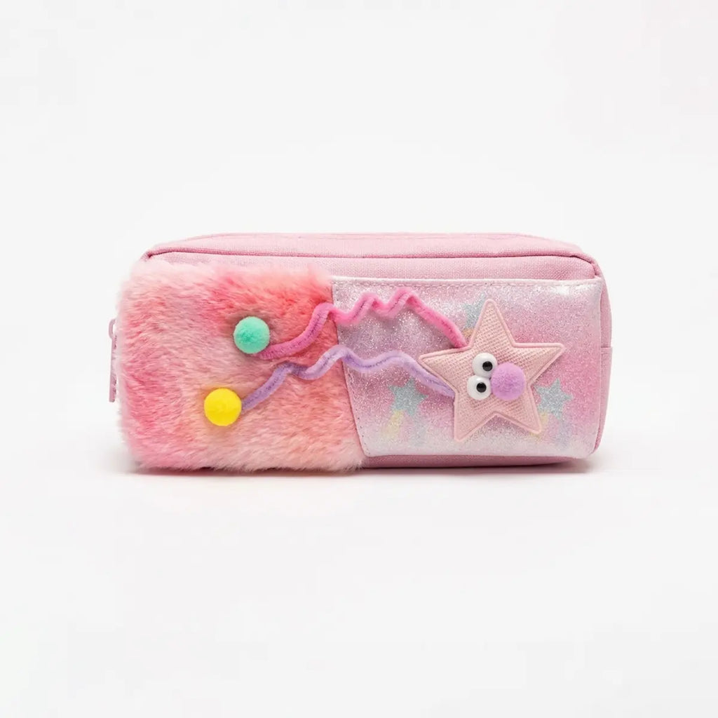 Girls Cute Fur Pencil Pouch with Star Charm Trending Accessories Pink Onesize