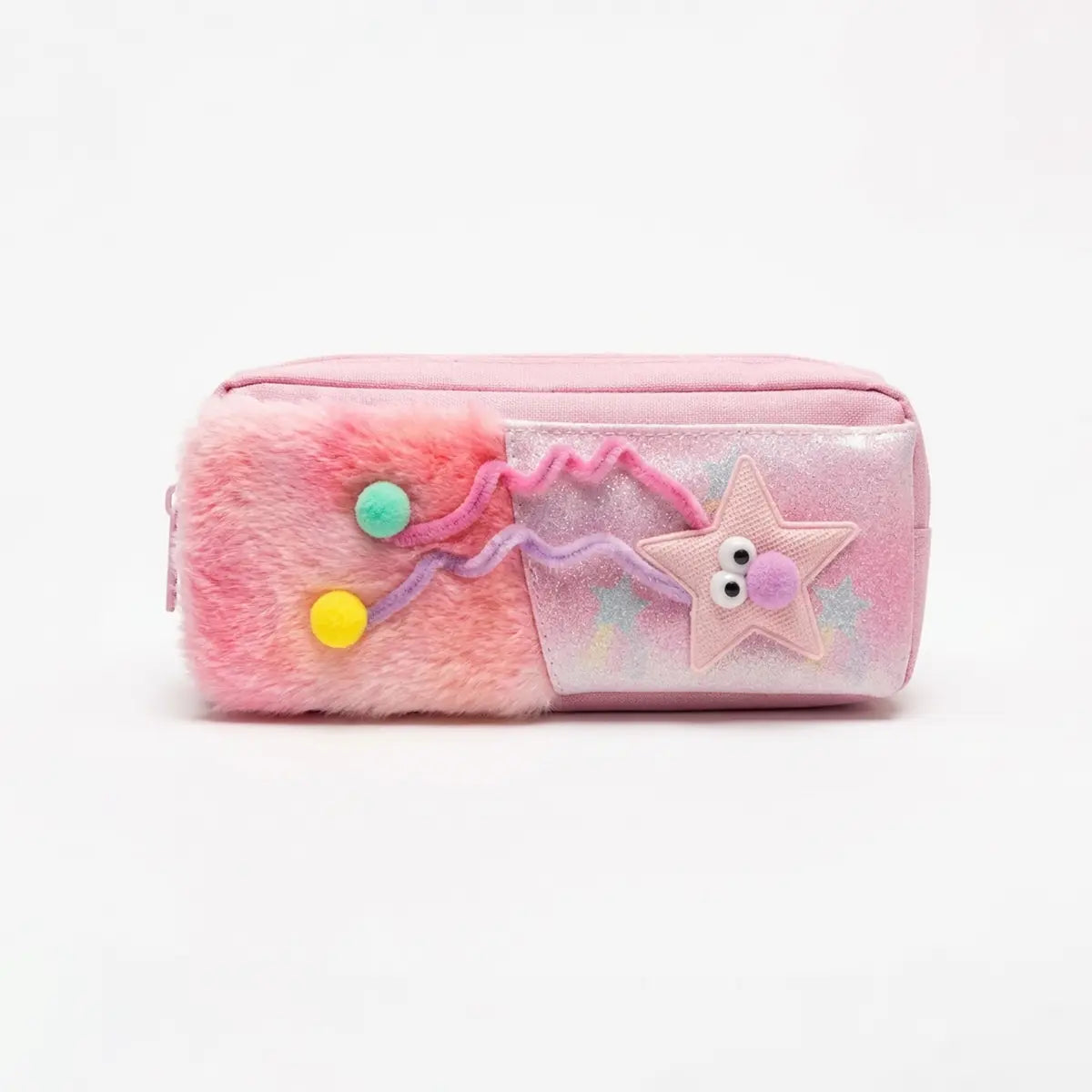Girls Cute Fur Pencil Pouch with Star Charm Trending Accessories Pink Onesize