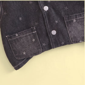 Boys Black Star Print Denim Vest & Pants With Shirts Sets Sets