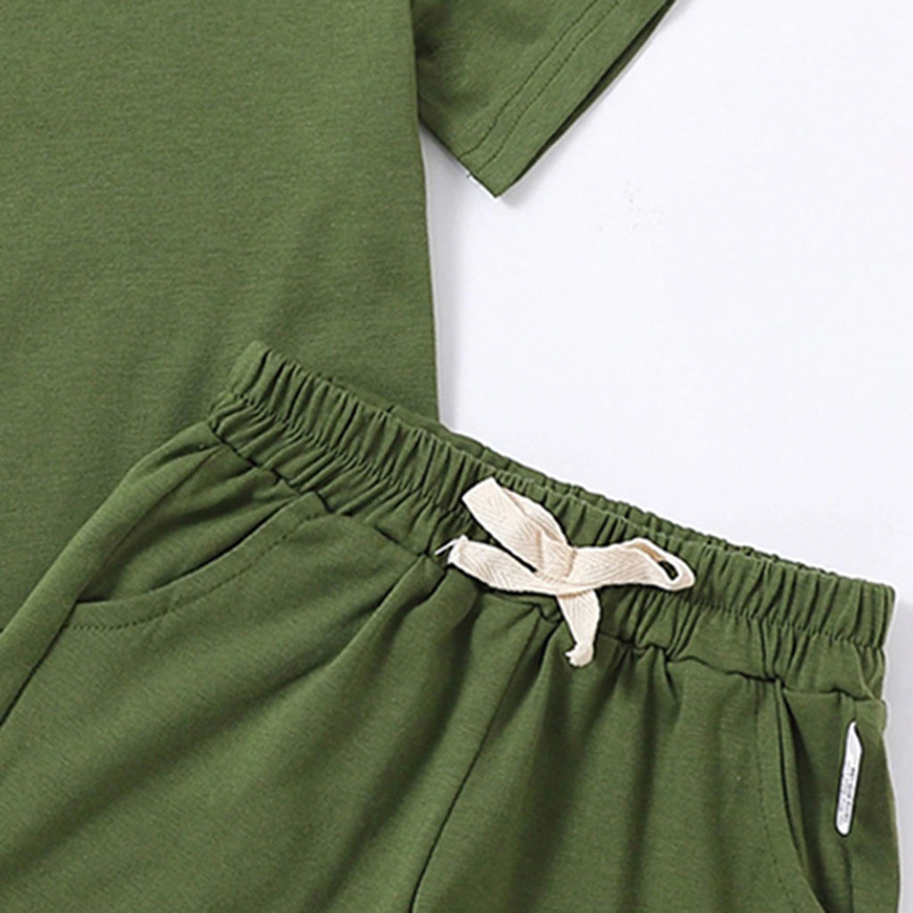 Boys Army Green Short Sleeves T-Shirt With Shorts Co-ord Sets Sets