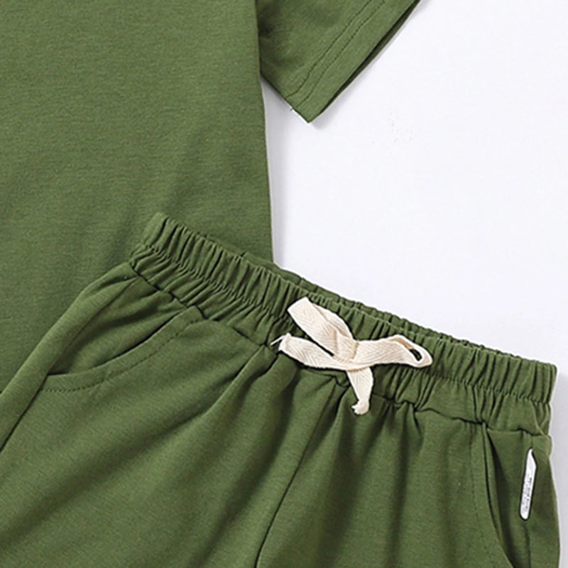 Boys Army Green Short Sleeves T-Shirt With Shorts Co-ord Sets Sets