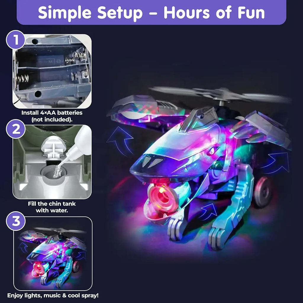 Kids Blue Mechanical Dinosaur Helicopter Toy with Lights & Music Trending Accessories