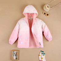 Girls Pink Heart Printed Reversible Hooded Zipper Jacket Coats & Jackets