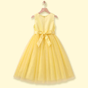 Girls Yellow Floral Applique Sleeveless Party Gown Party Dresses