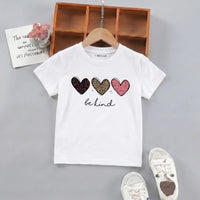 Girls White Heart Print Short Sleeve T-Shirt Tshirts White 2-3 Y