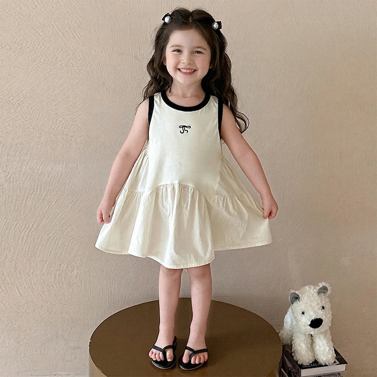 Girls Black Self-Design Sleeveless A-line Dress Casual Dresses Black 1-2 Y