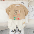 Boys Khaki Graphic Bear Printed T-Shirt With Cargo Shorts Set 2 pc. Sets Khaki 1-2 Y