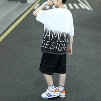 Boys White Typographic Printed Oversized T-Shirt With Shorts Set Sets