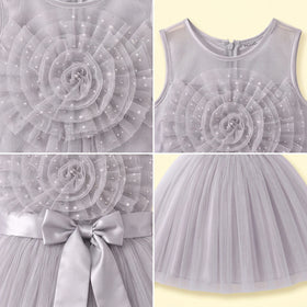 Girls Light Grey Floral Applique Party Gown Party Dresses