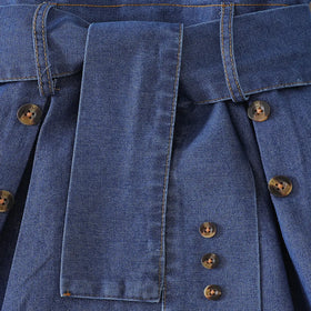 Girls Blue Short Sleeves Shelf Belted Shirt Dress Casual Dresses