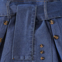 Girls Blue Short Sleeves Shelf Belted Shirt Dress Casual Dresses