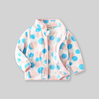 Girls Pink Fleece Zipper Jacket With Self Design Polka Dot Pattern Coats & Jackets Pink 1-2 Y