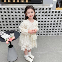 Girls Apricot Floral Embroidered Long Sleeves Party Wear Dress Party Dresses
