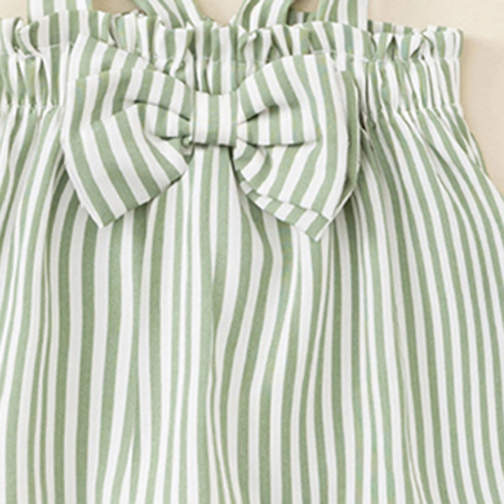 Girls Green Stripes Sleeveless Top With Shorts Set Sets