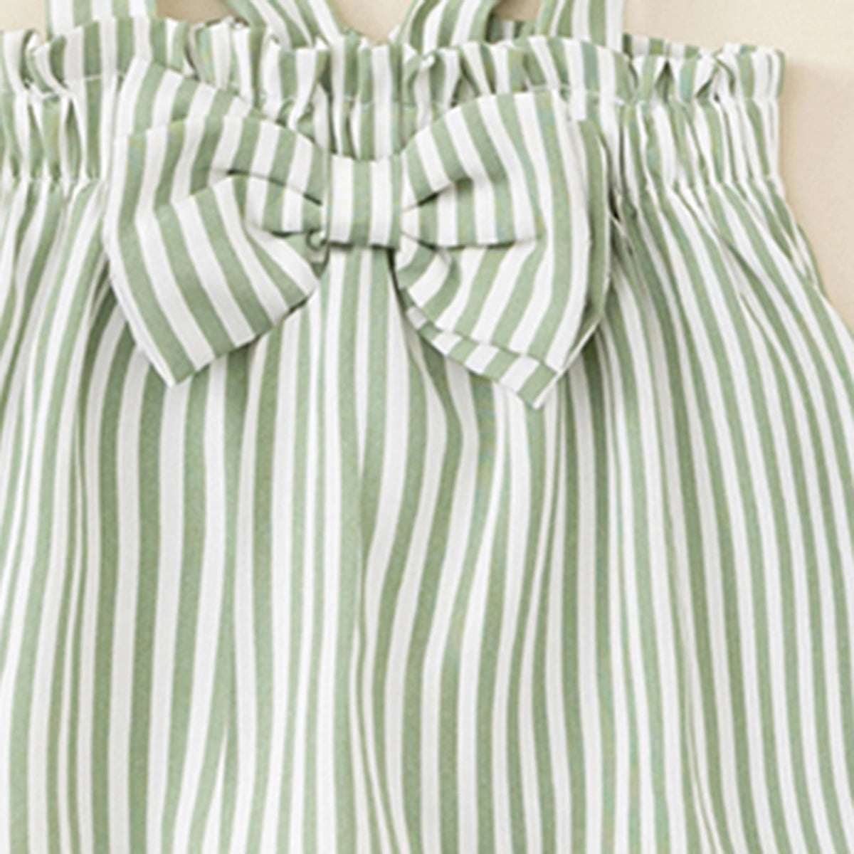 Girls Green Stripes Sleeveless Top With Shorts Set Sets