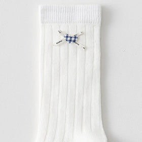 Pack of 5 Girls White Gingham Applique Calf Length Socks Socks