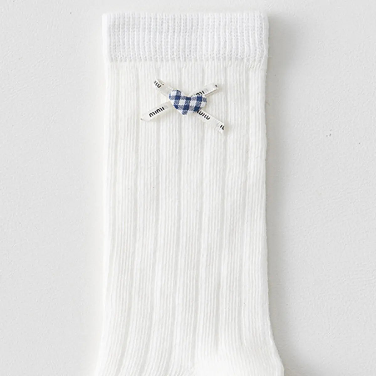Pack of 5 Girls White Gingham Applique Calf Length Socks Socks