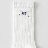 Pack of 5 Girls White Gingham Applique Calf Length Socks Socks