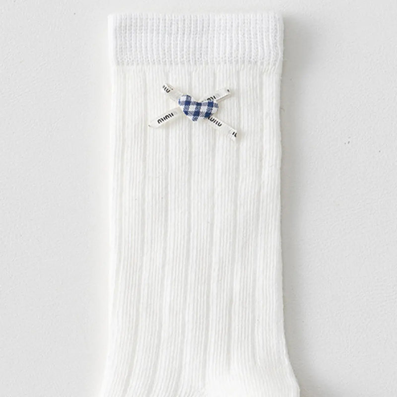 Pack of 5 Girls White Gingham Applique Calf Length Socks Socks