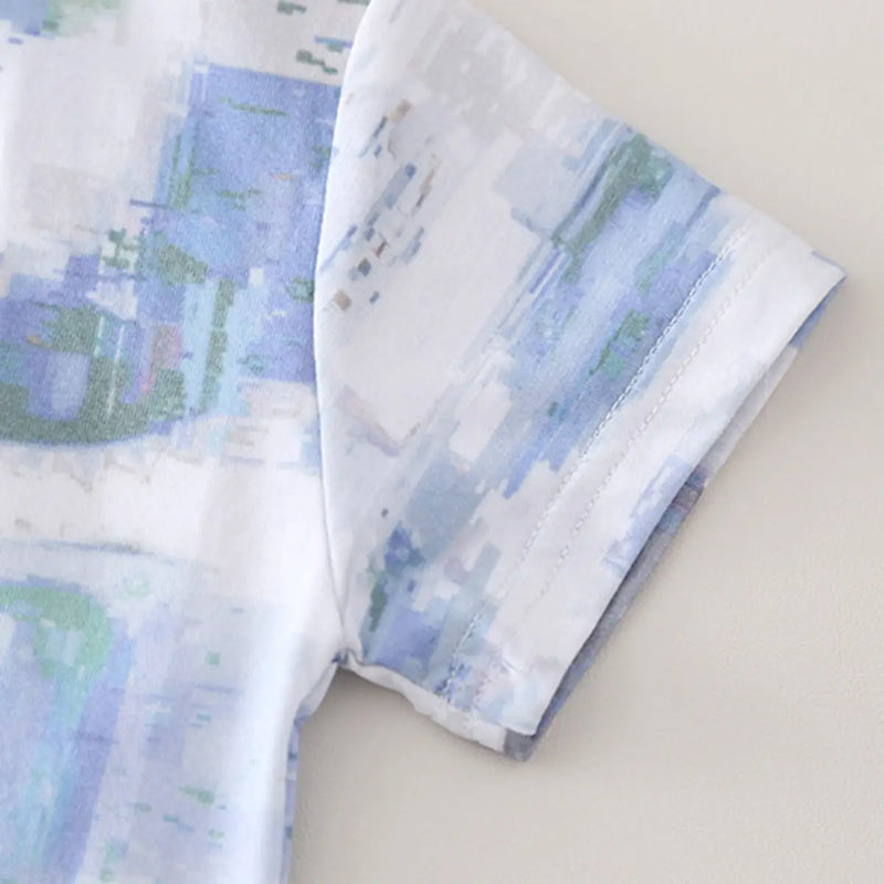 Boys Blue Abstract Print Short Sleeve T-Shirt With Elasticated Shorts Sets 2 pc. Sets