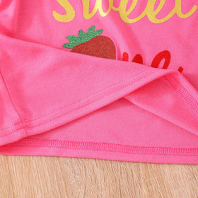 Girls Fuchsia Printed Top with Glitter Strawberry Tulle Skirt Set Sets