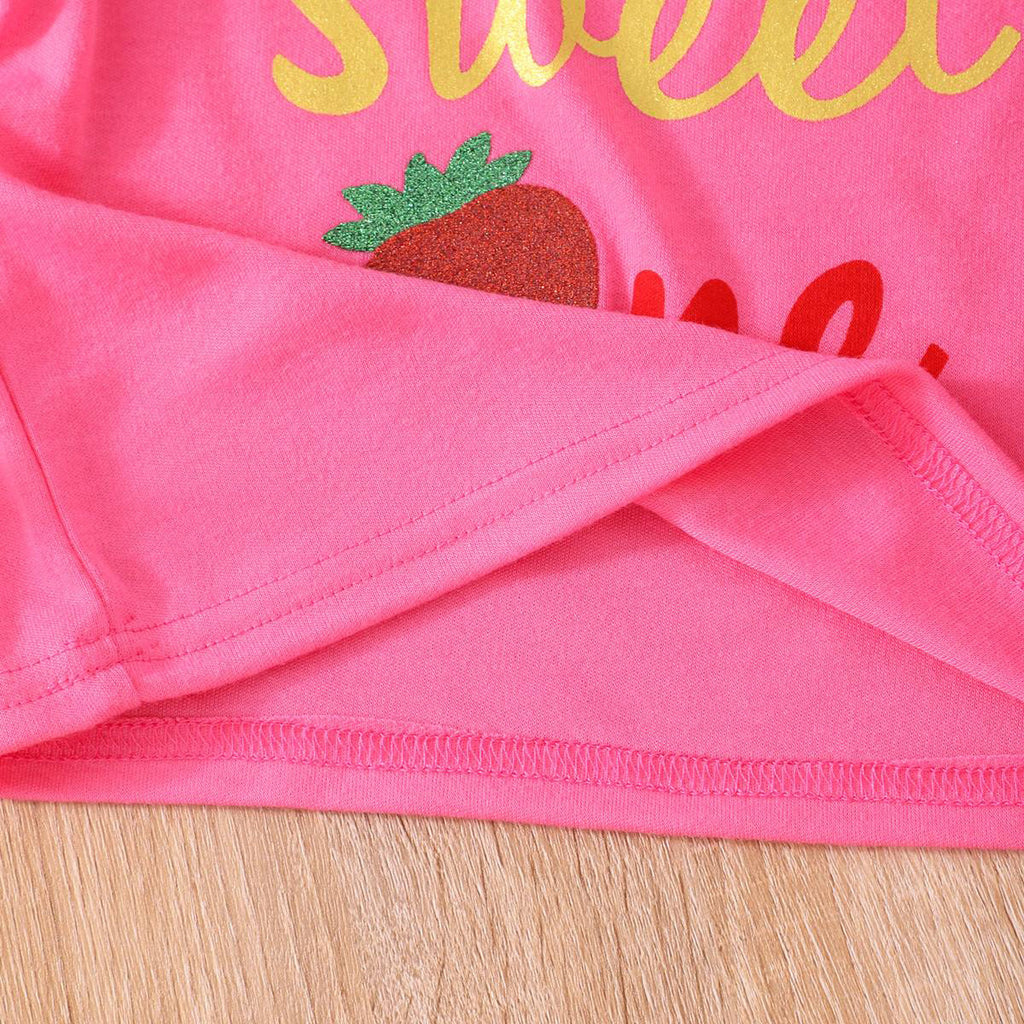 Girls Fuchsia Printed Top with Glitter Strawberry Tulle Skirt Set Sets
