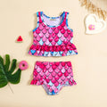 Girls Fuchsia Abstract Printed Peplum Top With Briefs Swimwear Sets Sets Fuchsia 1-2 Y