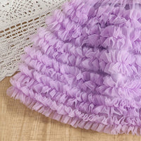 Girls Long Sleeves Top With Purple Tulle Ruffled Skirts Set Sets