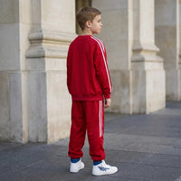 Boys Red Typographic Printed Sweatshirt With Joggers Winter Co-ord Sets 2 pc. Sets