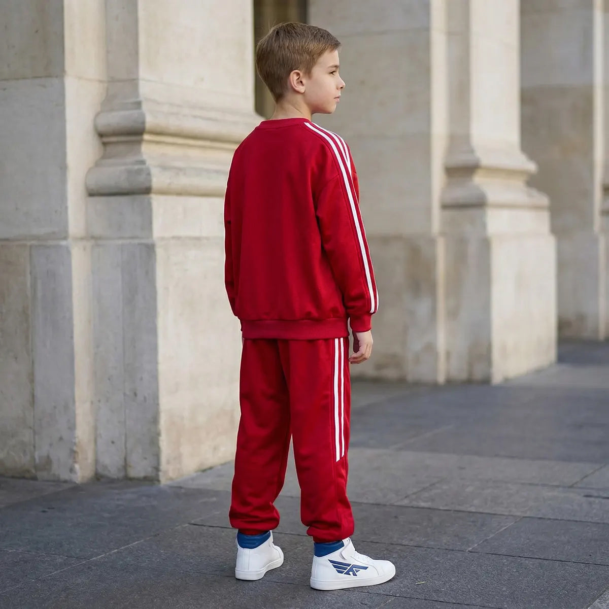 Boys Red Typographic Printed Sweatshirt With Joggers Winter Co-ord Sets 2 pc. Sets